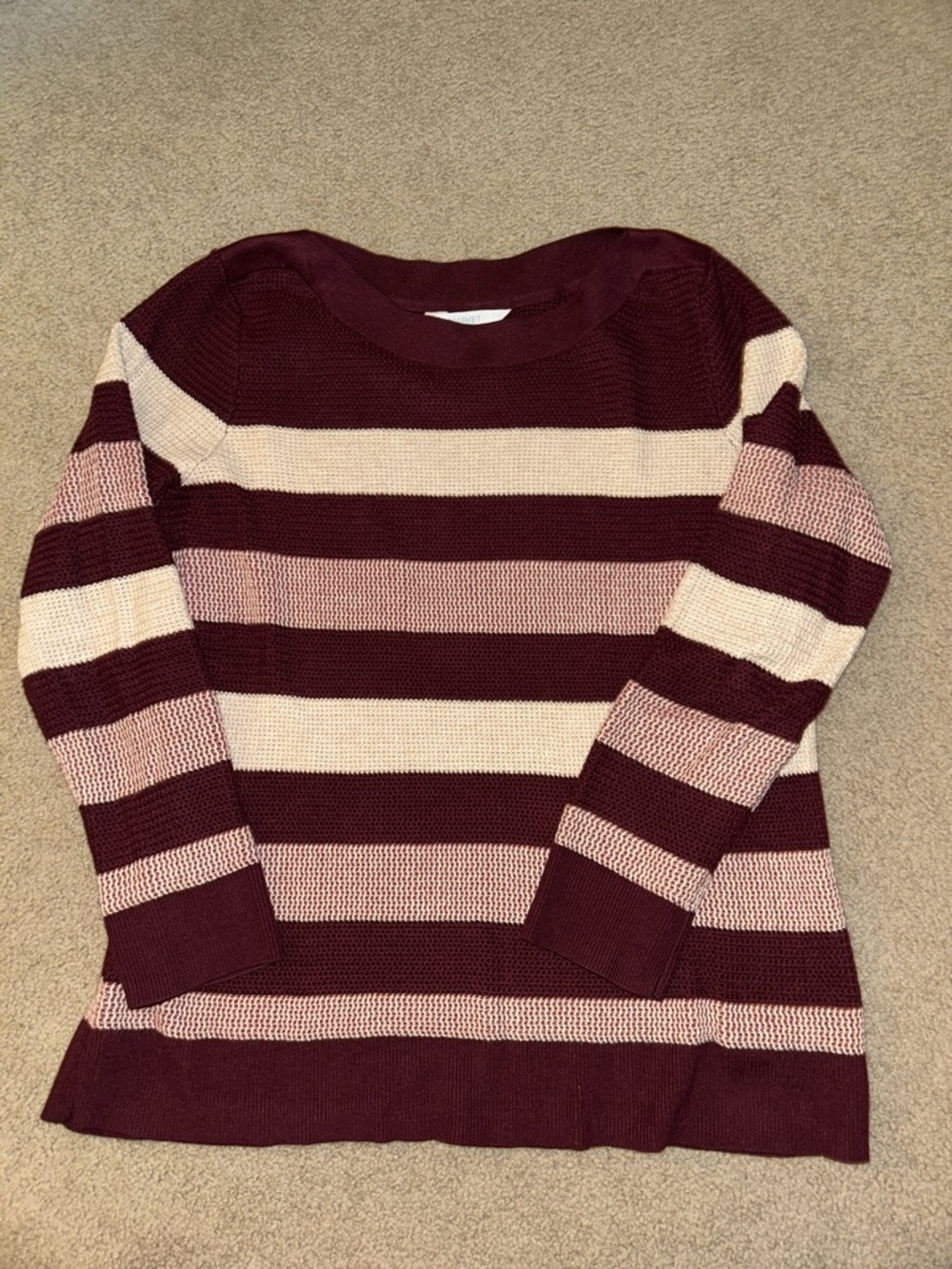Market & Spruce Burgundy and Cream Striped Crewneck Sweater